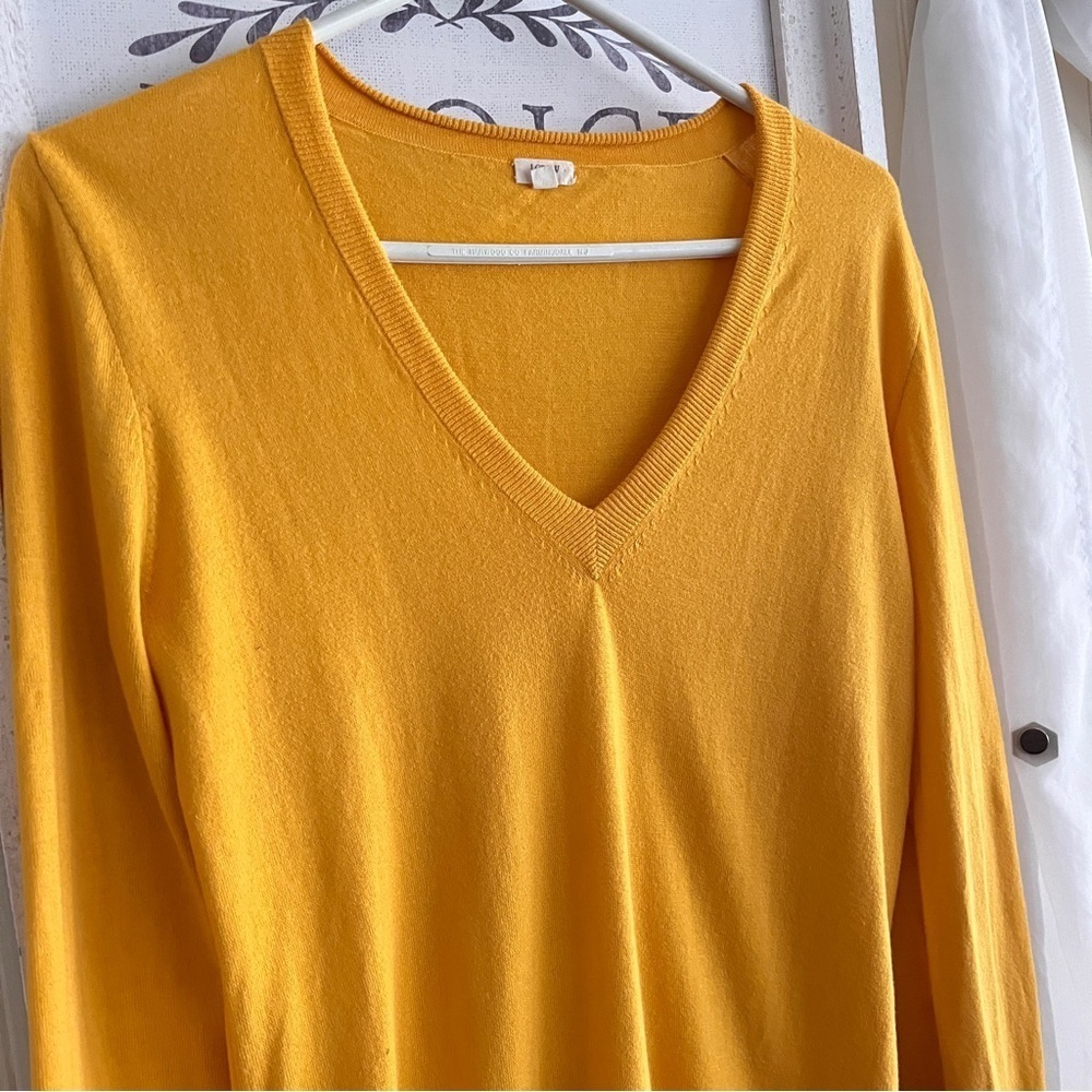 J. Crew Mustard Yellow V-Neck Cotton Sweater - Size Small - Picture 3 of 6